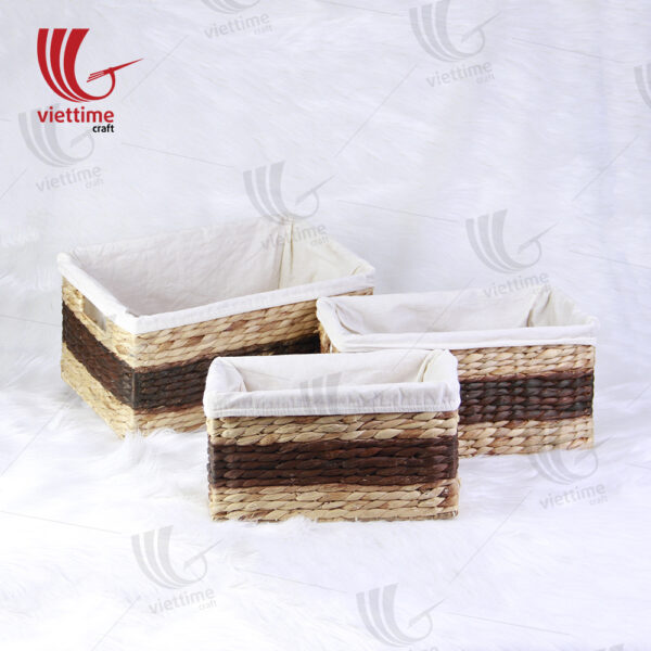 Water Hyacinth Basket With Cloth Set Of 3