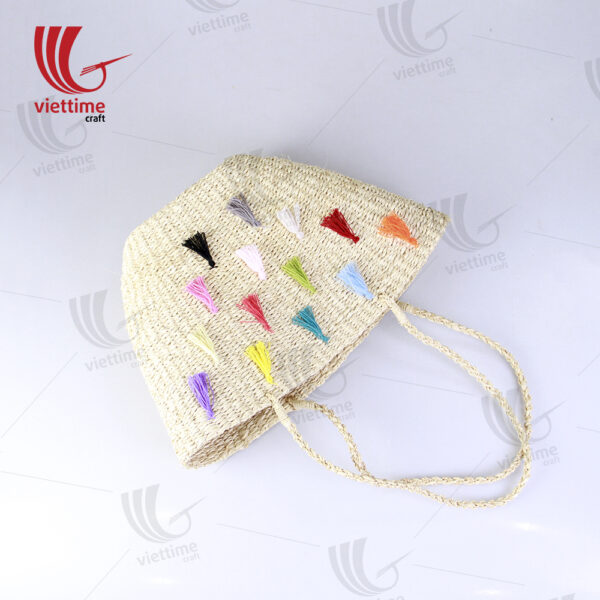 Palm Leaf Handbag With Colorful Tassel