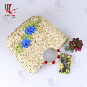 Flower Embroidered Water Hyacinth Basket Bag