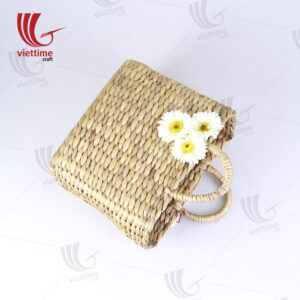 Water Hyacinth Basket Bag With White Flower