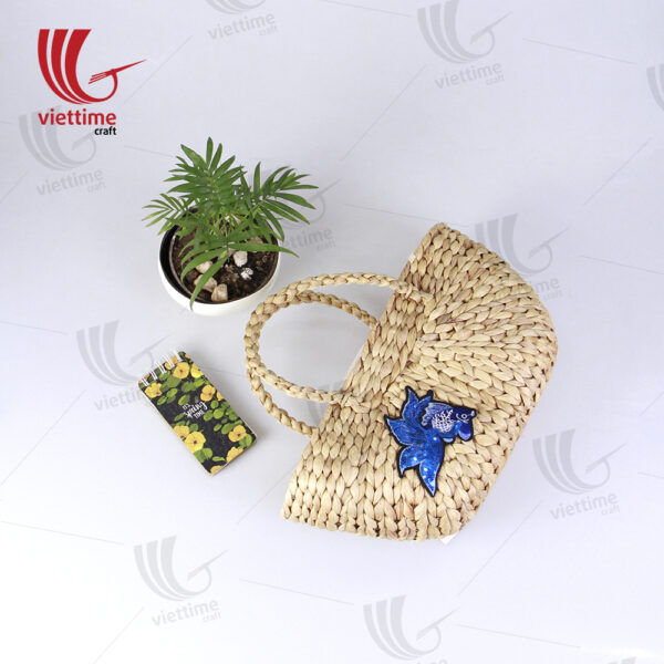 Bird Embroidered Water Hyacinth Basket Bag