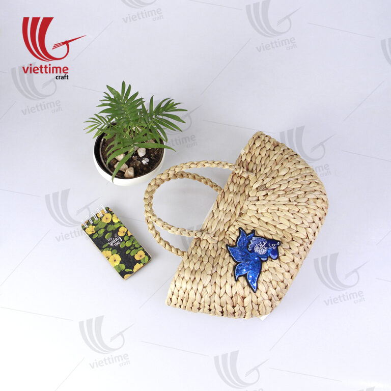 Beige - Handcrafted Natural Water Hyacinth Reed Hand Embroidered Clutch 03