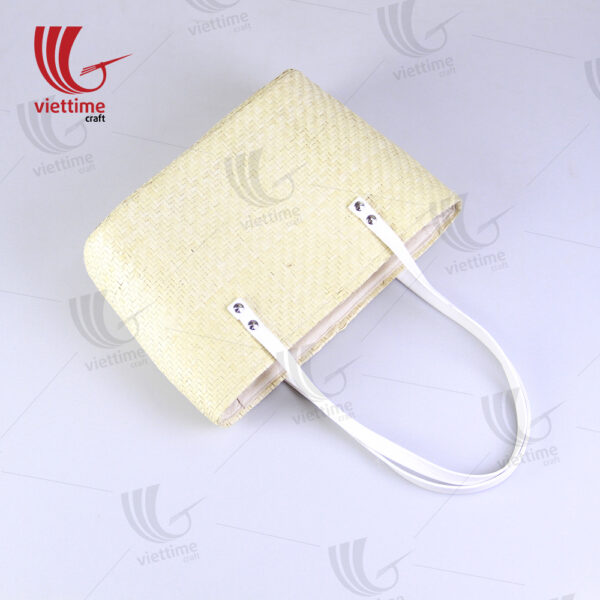 Palm Leaf Bag With White Leather Strap