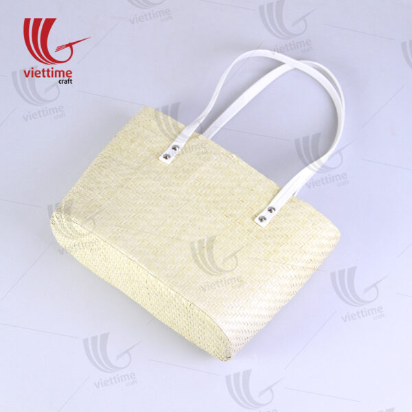 Palm Leaf Bag With White Leather Strap