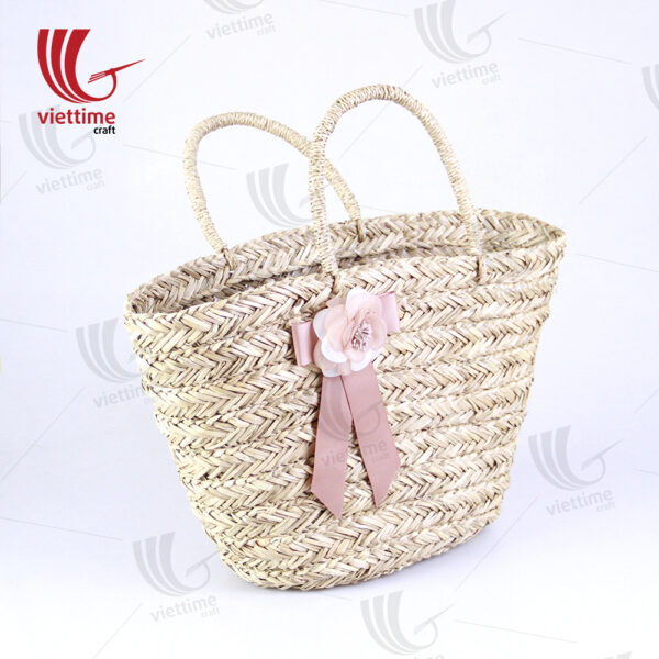 Seagrass Handbag With Beautiful Flower Bow