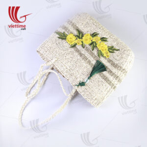 Flower Embroidered Palm Leaf HandBag