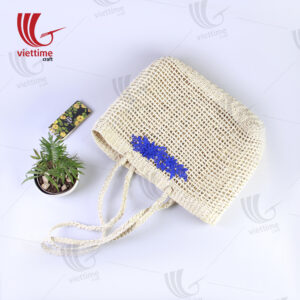 Blue Flower Embroidered Palm Leaf bag