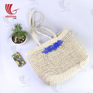 Blue Flower Embroidered Palm Leaf bag