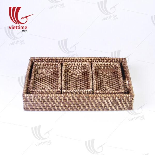 Rectangle Brown Rattan Tray Set Of 4 Wholesale