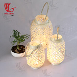 Woven Bamboo Lantern In Garden Set Of 3