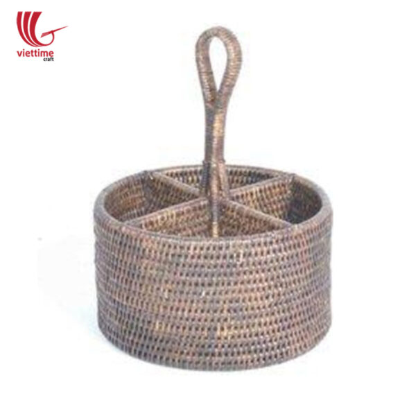 Rattan Round Utensil Caddy Basket