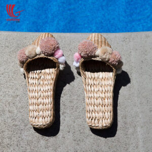 Water Hyacinth Slipper With White Pompom