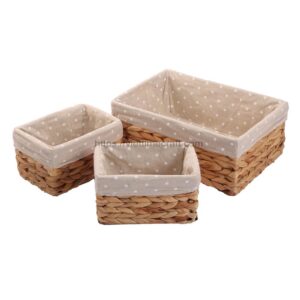 Natural Water Hyacinth Basket With Cloth Set Of 3