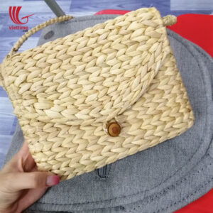 Natural Water Hyacinth Shoulder Bag With Button