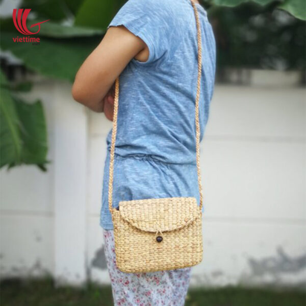 Natural Water Hyacinth Shoulder Bag With Button