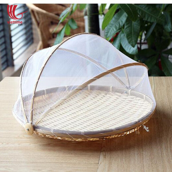 Round Bamboo Fruit Basket With Net Cover