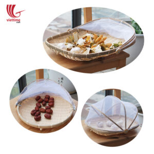 Rectangle Bamboo Fruit Basket With Net Cover