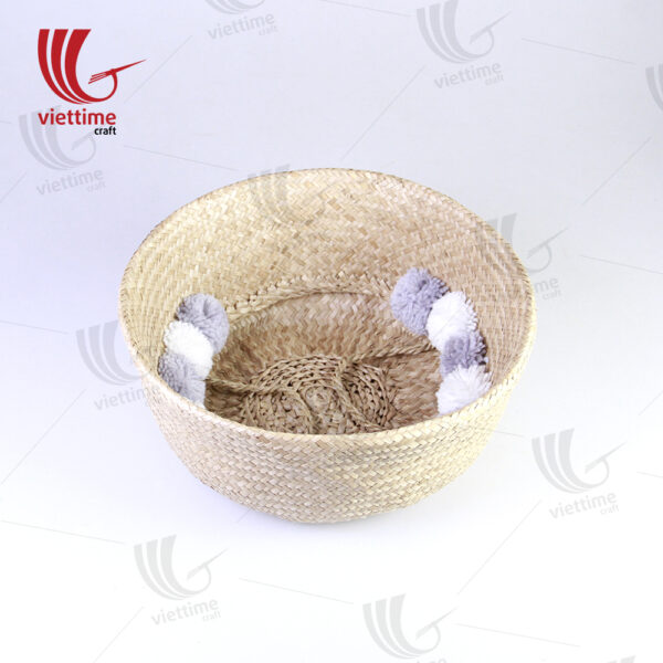 Natural Belly Seagrass Basket With 10 Pompom