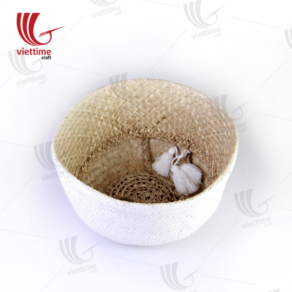White Belly Seagrass Basket With White Tassel