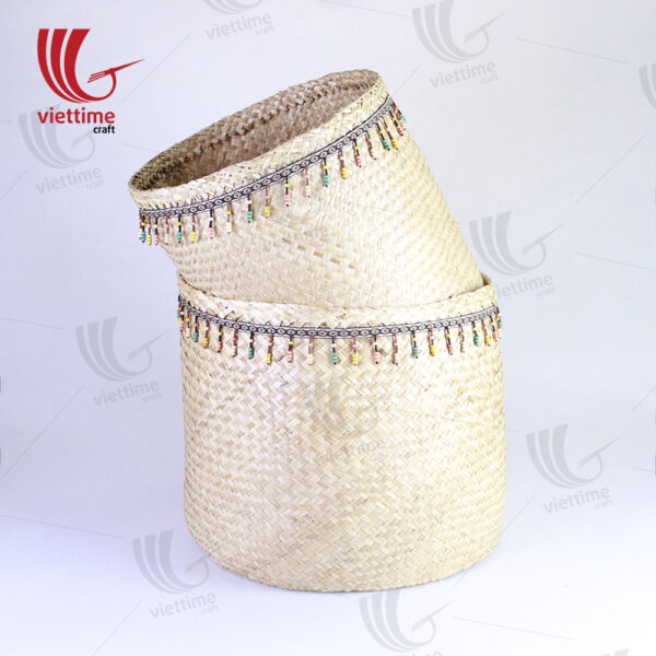 Set Of 2 Seagrass Storage Basket With Lace Fabric
