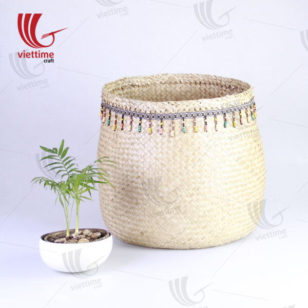 Set Of 2 Seagrass Storage Basket With Lace Fabric