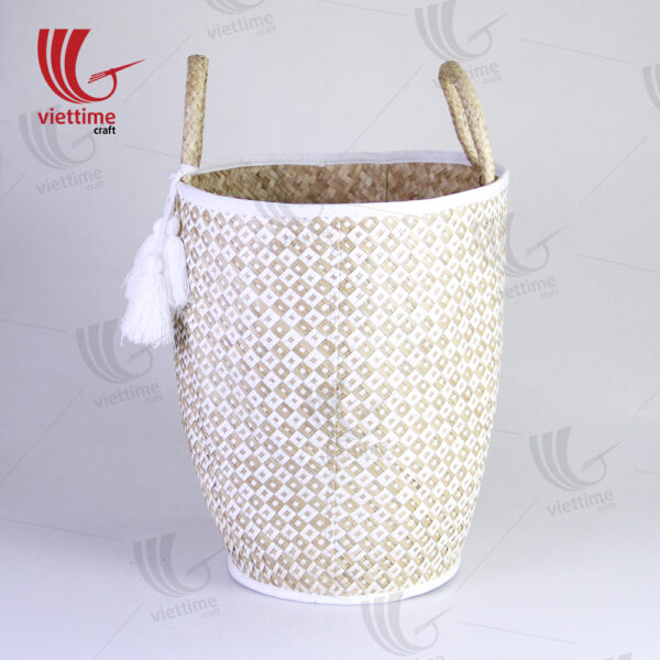 White Seagrass Storage Basket With Tassel Set Of 3