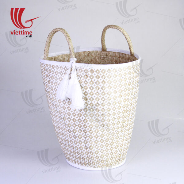 White Seagrass Storage Basket With Tassel Set Of 3