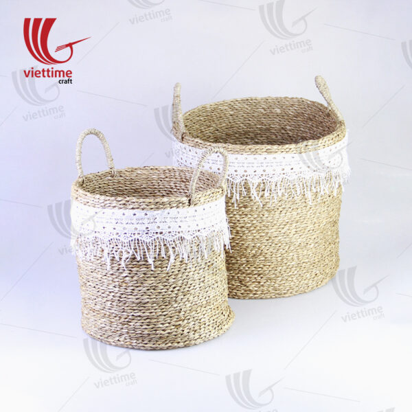 Seagrass Laundry Basket With Lace Fabric