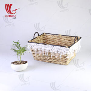 Water Hyacinth Storage Basket With Lace Fabric