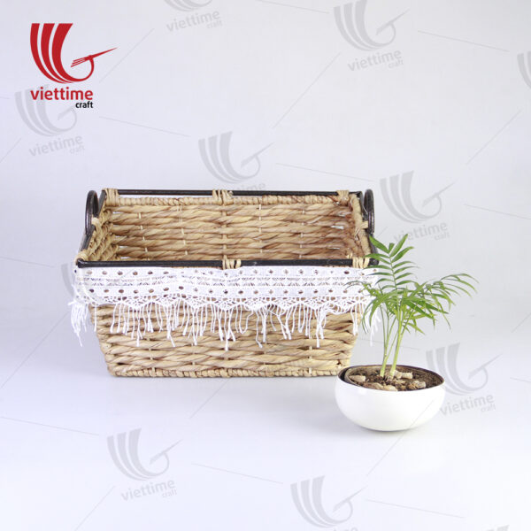 Water Hyacinth Storage Basket With Lace Fabric