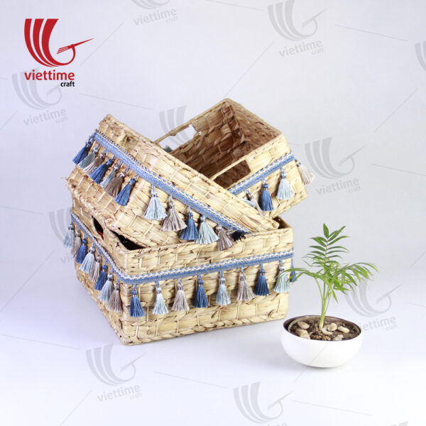 Water Hyacinth Basket With Tassel Set Of 3