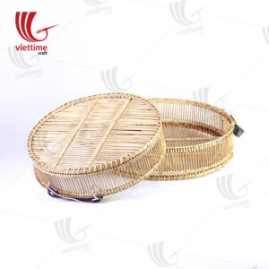 Round Weaving Bamboo Tray With Leather Set