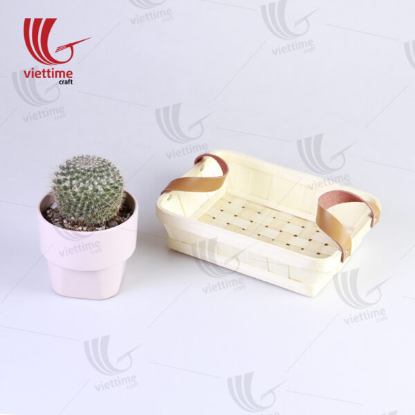 White Weaving Bamboo Tray With Leather Handle