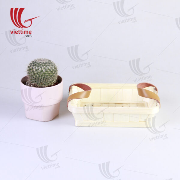 White Weaving Bamboo Tray With Leather Handle