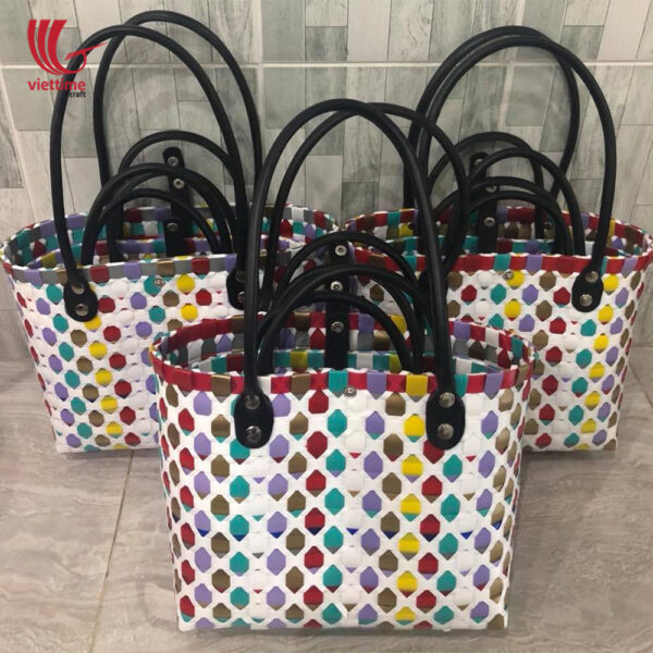 Hive Colorful Woven Plastic Tote Handbag