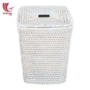 White Lidded Rattan Wicker Laundry Basket