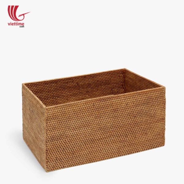 Small Basket Rectangle Brown Rattan Storage