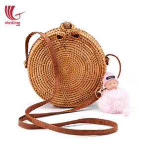 Handwoven Flower Weave Round Rattan Bag