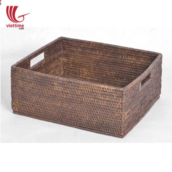 Rattan Basket Rectangle Open With Cutout Handle
