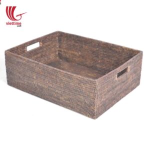 Rattan Basket Rectangle Open With Cutout Handle