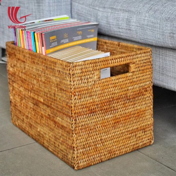 Copper Rattan Storage Cube with Handle