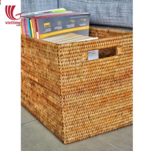 Copper Rattan Storage Cube with Handle
