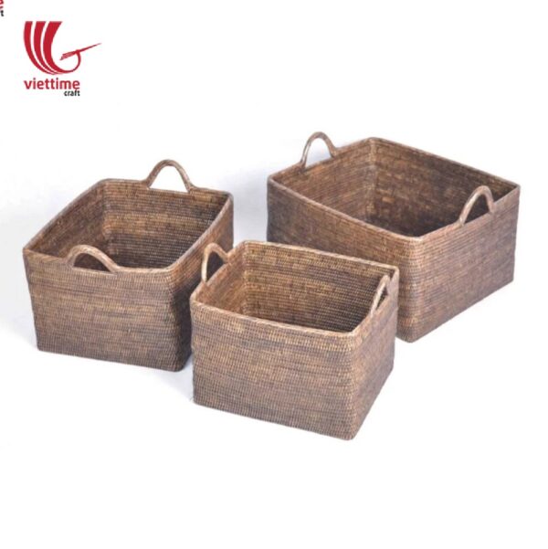 Home Rattan Storage Basket with Ear Handles