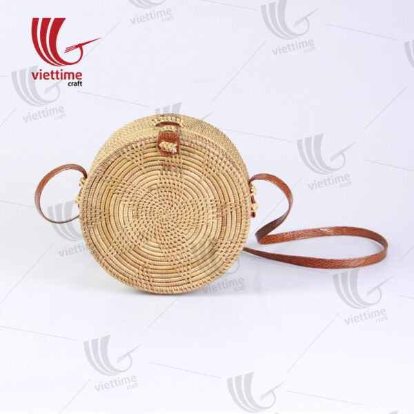 Beautiful Flower Rattan Bag With Leather Strap