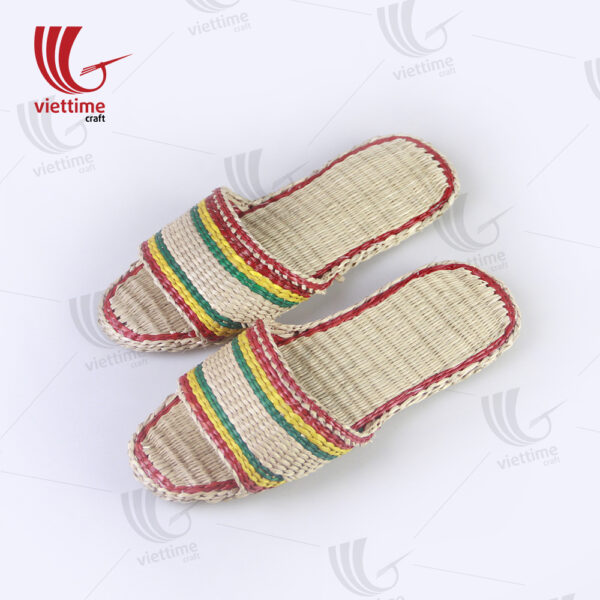 Ladies Straw Flip Flops Decorated With Hot Red