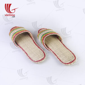 Ladies Straw Flip Flops Decorated With Hot Red