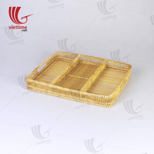 Woven Bamboo Cutlery Tray With 3 Compartments