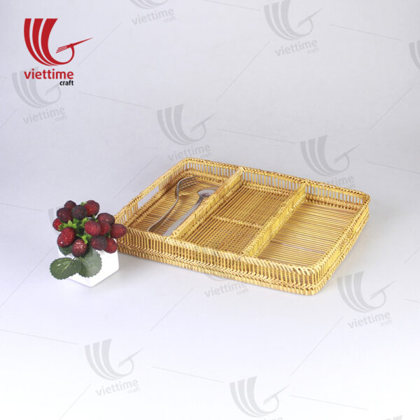 Woven Bamboo Cutlery Tray With 3 Compartments