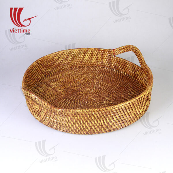 Big Size Brown Round Rattan Tray With Handle