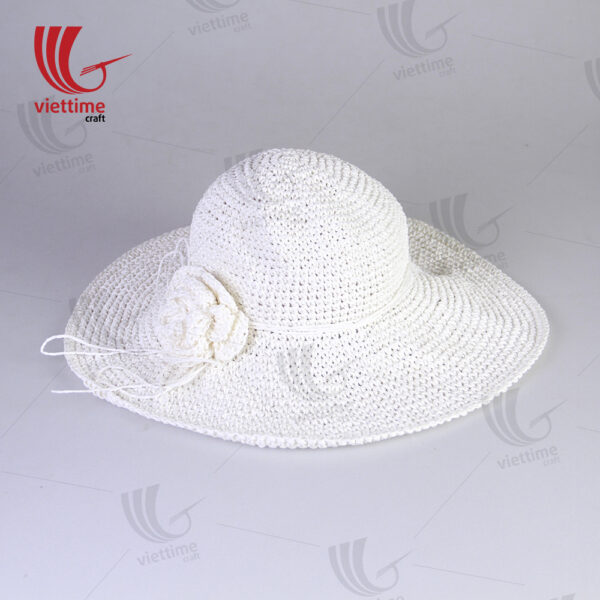 White Woven Recycled Paper Hats With Flower